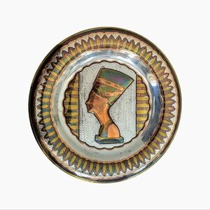 Egyptian Silver Copper & Brass Antique Decorative Nefertiti Plate from Egypt